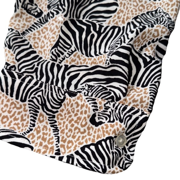 J. Crew Factory Band Collar Button Up Top Animal Print Zebra Print Women’s L - Picture 5 of 7